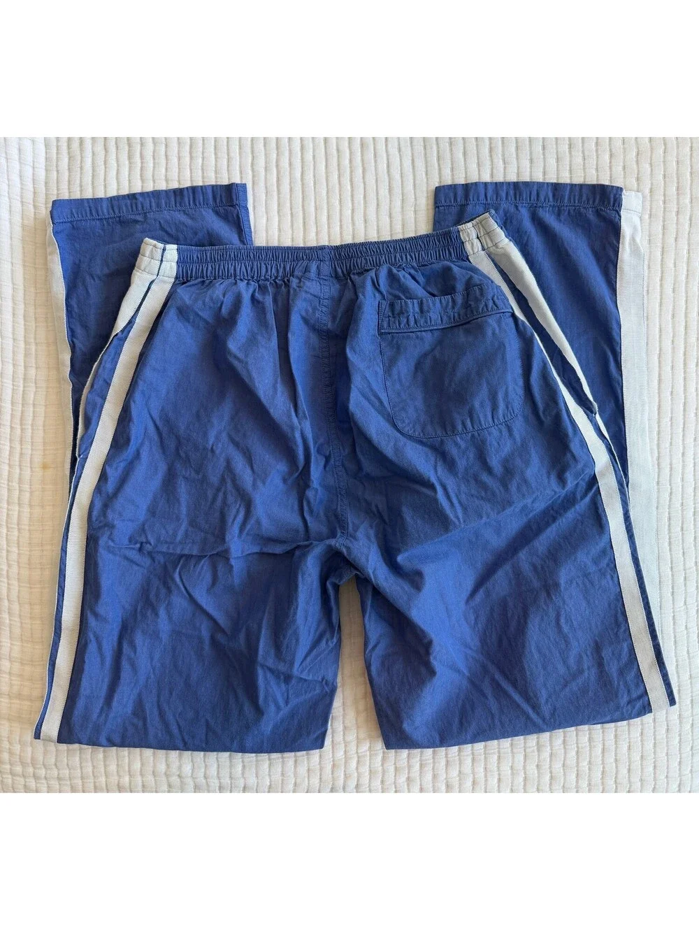 Sleepy Jones Blue Lounge Pajama Pants Ivory Side Stripe Cotton Medium
